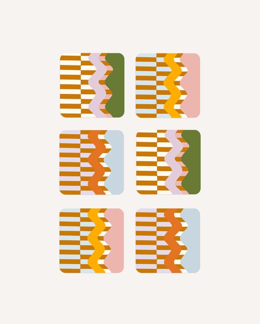 Wiggle and Stripe Set of 6 Coasters